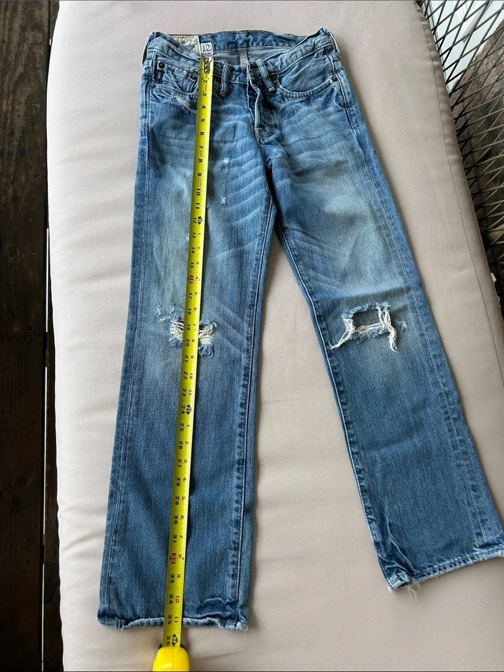 Girls abercrombie kids Distressed Light Blue low rise boot cut Jeans